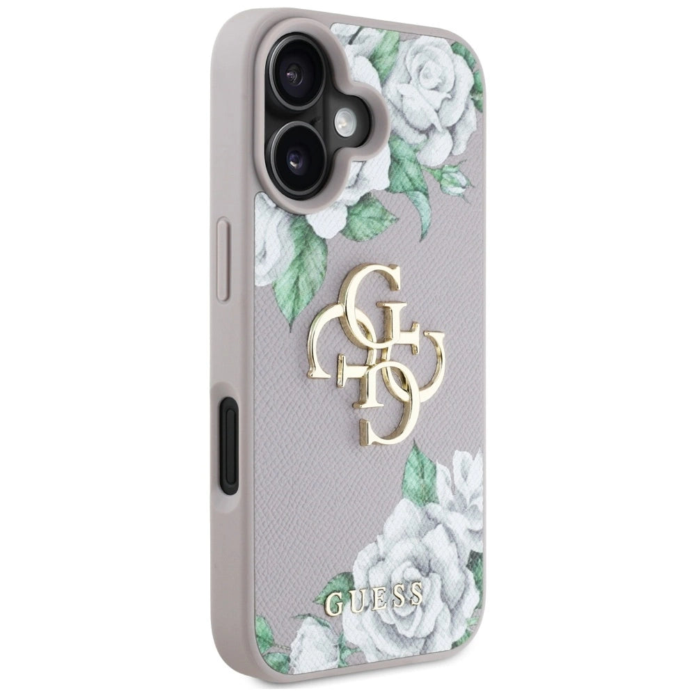 Guess Grained Roses Big 4G Logo iPhone 16 Case - Purple_3