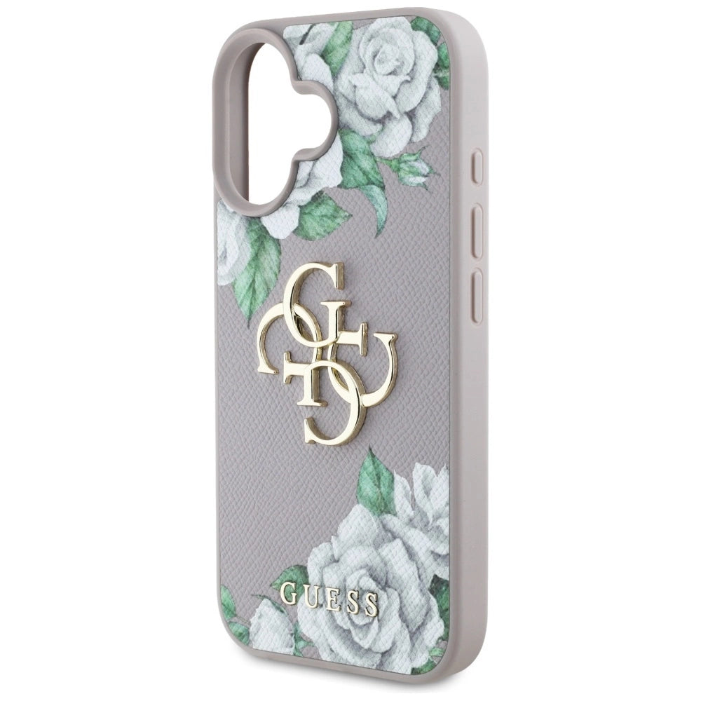 Guess Grained Roses Big 4G Logo iPhone 16 Case - Purple_5