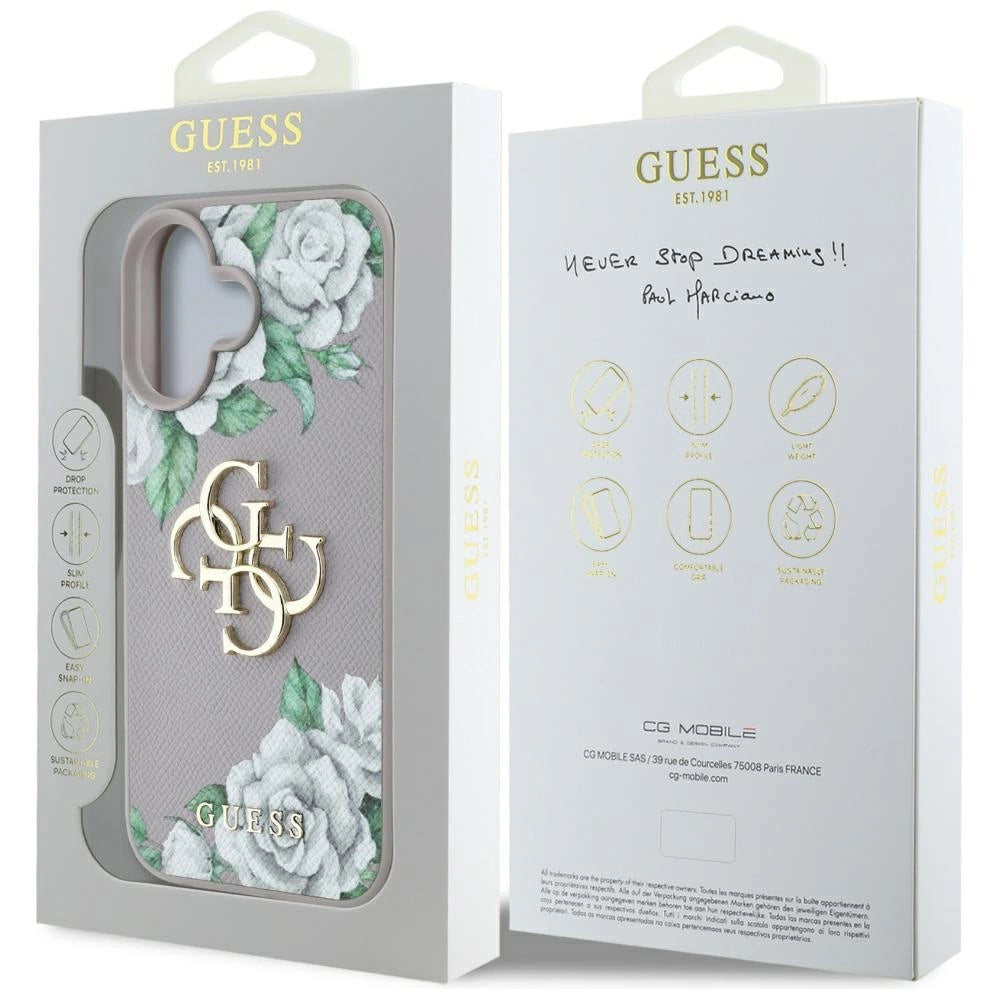 Guess Grained Roses Big 4G Logo iPhone 16 Case - Purple_7