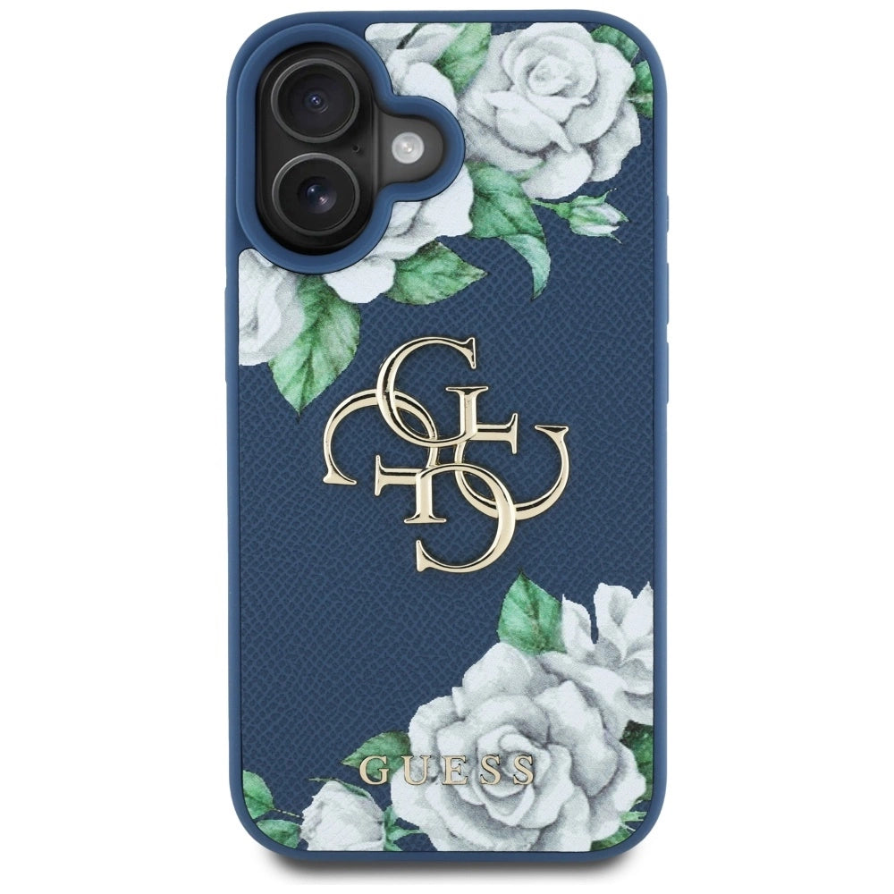 Guess Grained Roses Big 4G logo case for iPhone 16 - blue_2