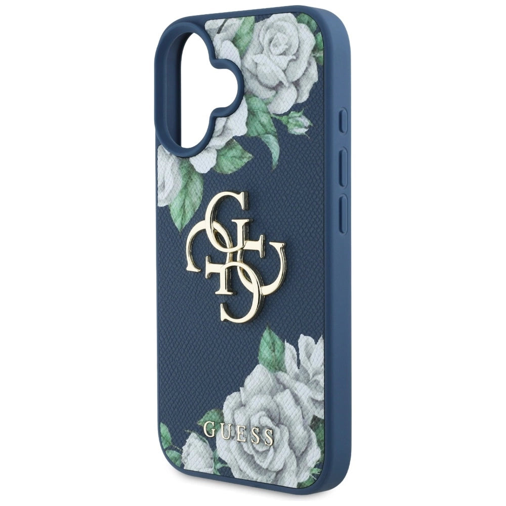 Guess Grained Roses Big 4G logo case for iPhone 16 - blue_5