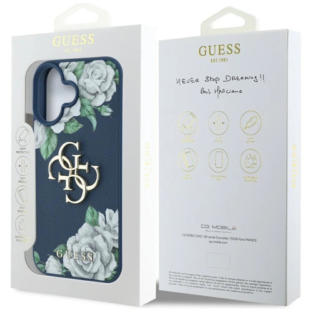 Guess Grained Roses Big 4G logo case for iPhone 16 - blue_7