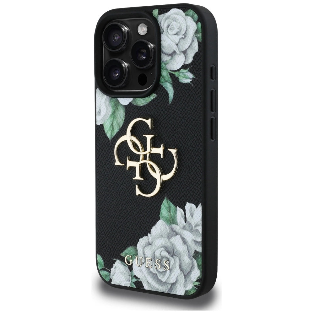 Guess Grained Roses Big 4G logo iPhone 16 Pro case - black_1