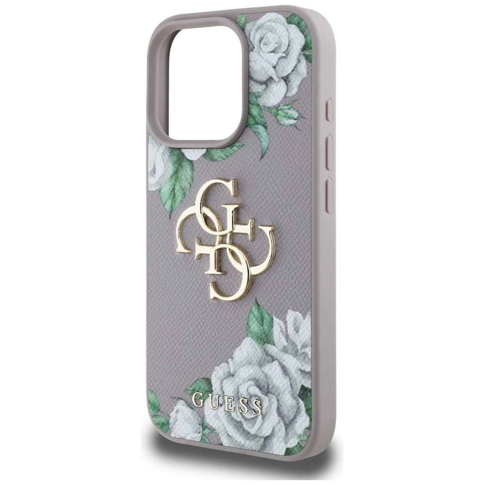 Guess Grained Roses Big 4G Logo iPhone 16 Pro Case - Purple_5