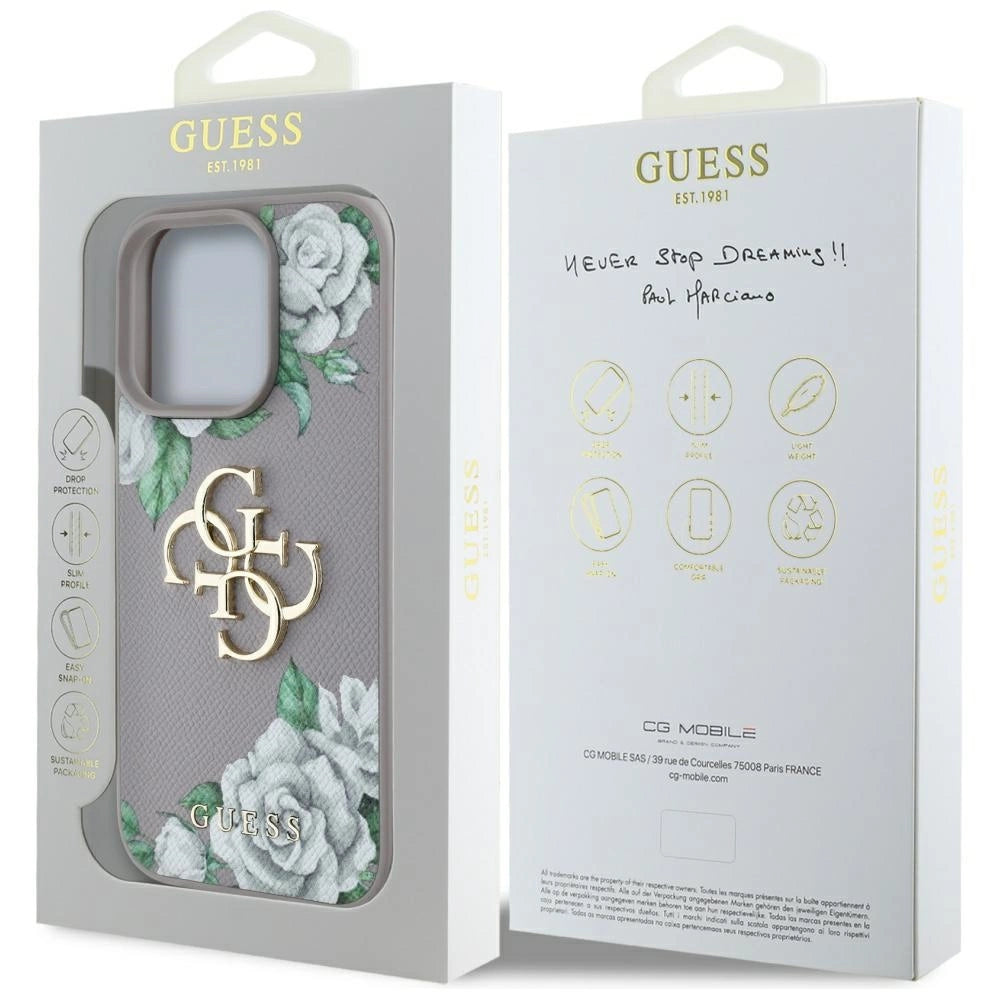 Guess Grained Roses Big 4G Logo iPhone 16 Pro Case - Purple_7