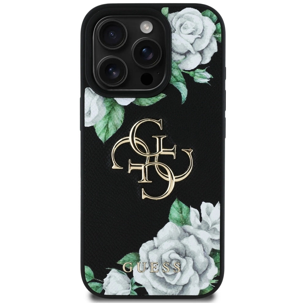 Guess Grained Roses Big 4G logo case for iPhone 16 Pro Max - black_2