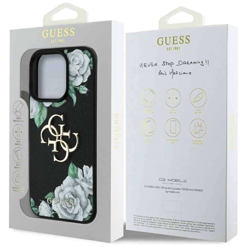 Guess Grained Roses Big 4G logo case for iPhone 16 Pro Max - black_7