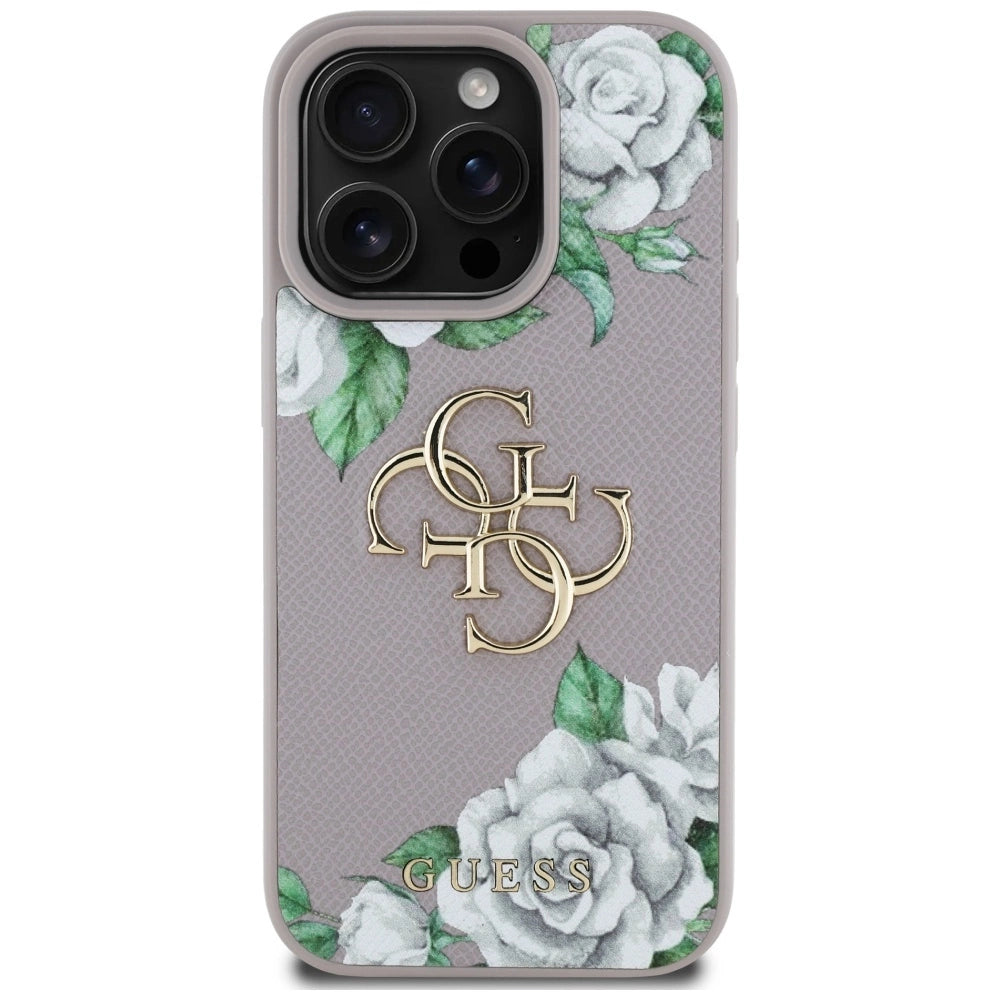 Guess Grained Roses Big 4G Logo iPhone 16 Pro Max Case - Purple_2