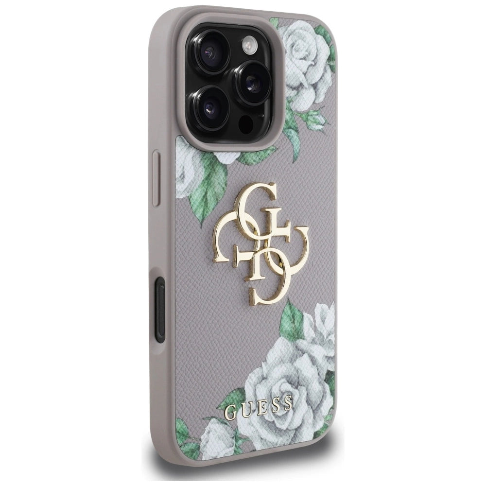 Guess Grained Roses Big 4G Logo iPhone 16 Pro Max Case - Purple_3