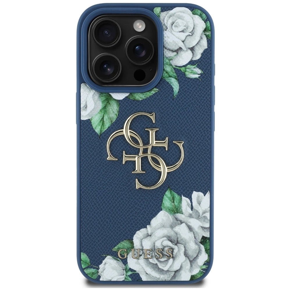 Guess Grained Roses Big 4G logo case for iPhone 16 Pro Max - blue_2