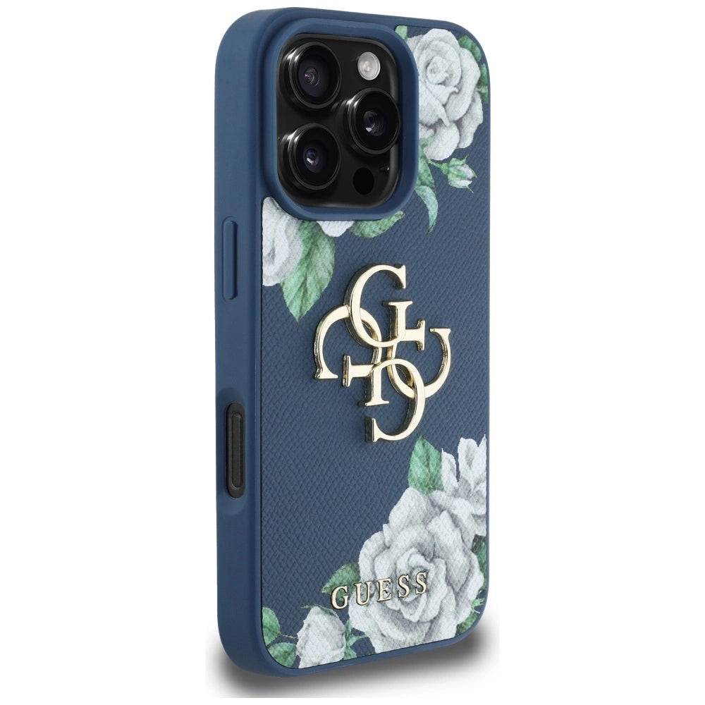 Guess Grained Roses Big 4G logo case for iPhone 16 Pro Max - blue_3