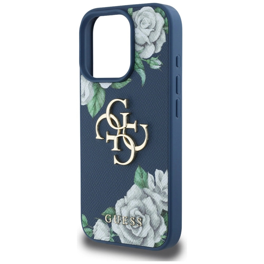 Guess Grained Roses Big 4G logo case for iPhone 16 Pro Max - blue_5