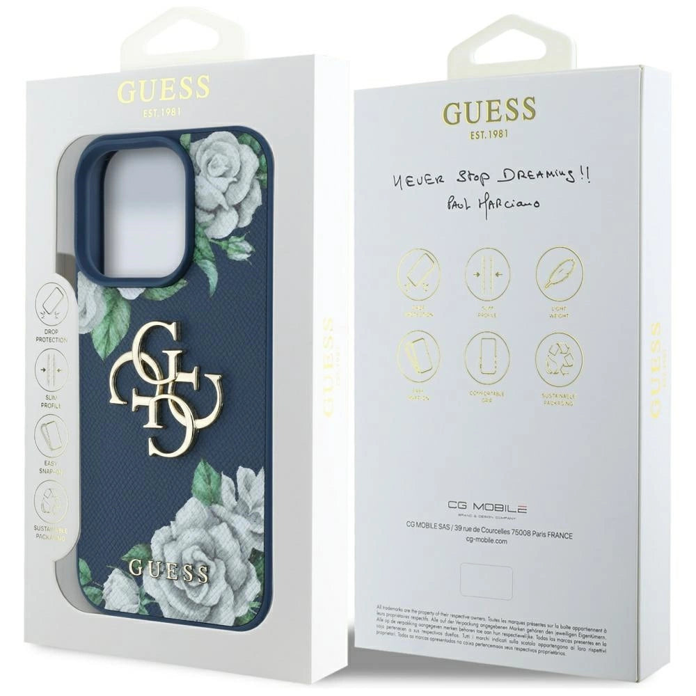Guess Grained Roses Big 4G logo case for iPhone 16 Pro Max - blue_7