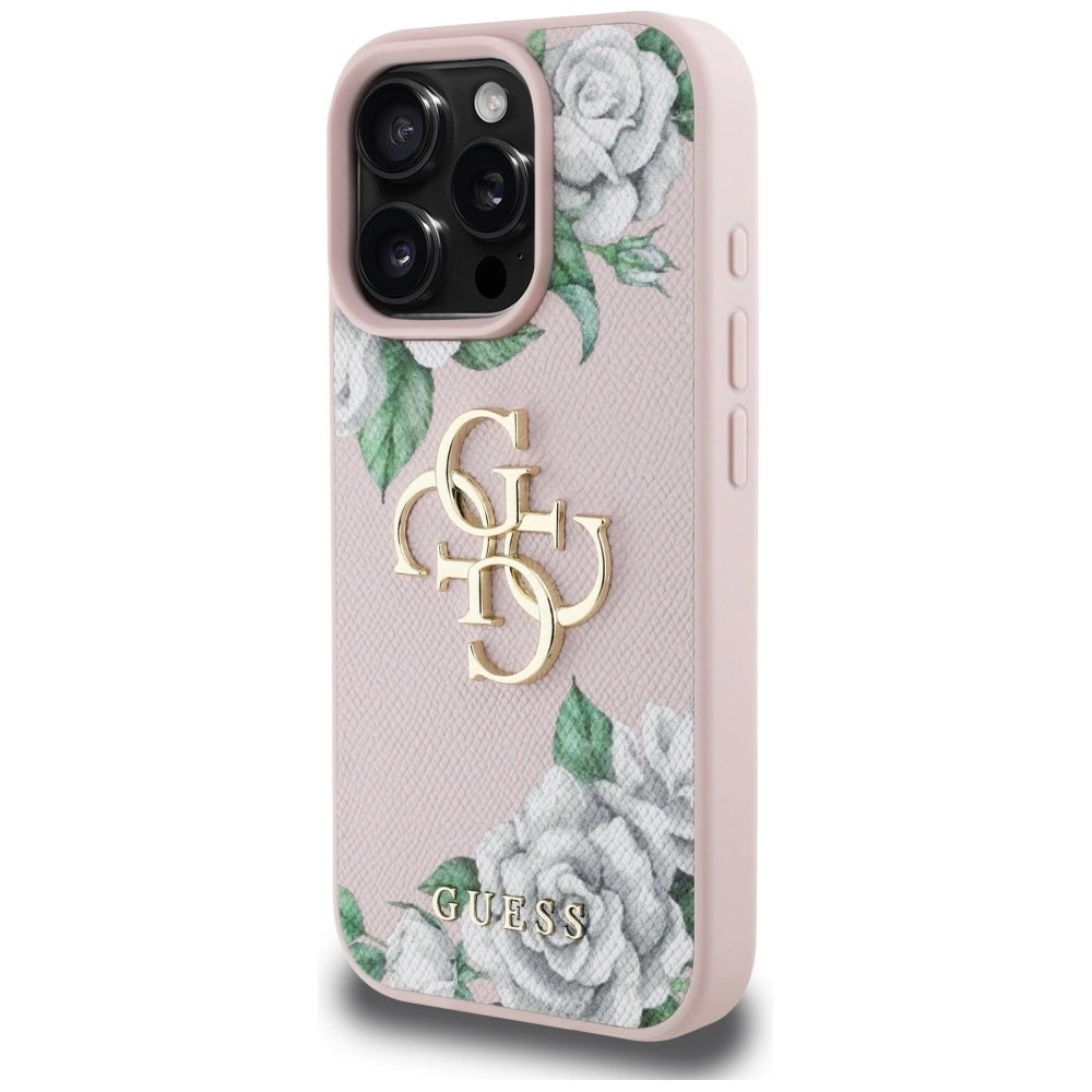Guess Grained Roses Big 4G logo iPhone 16 Pro case - pink_1