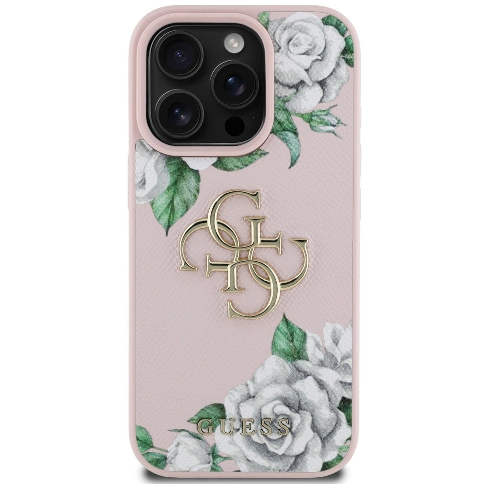 Guess Grained Roses Big 4G logo iPhone 16 Pro case - pink_2