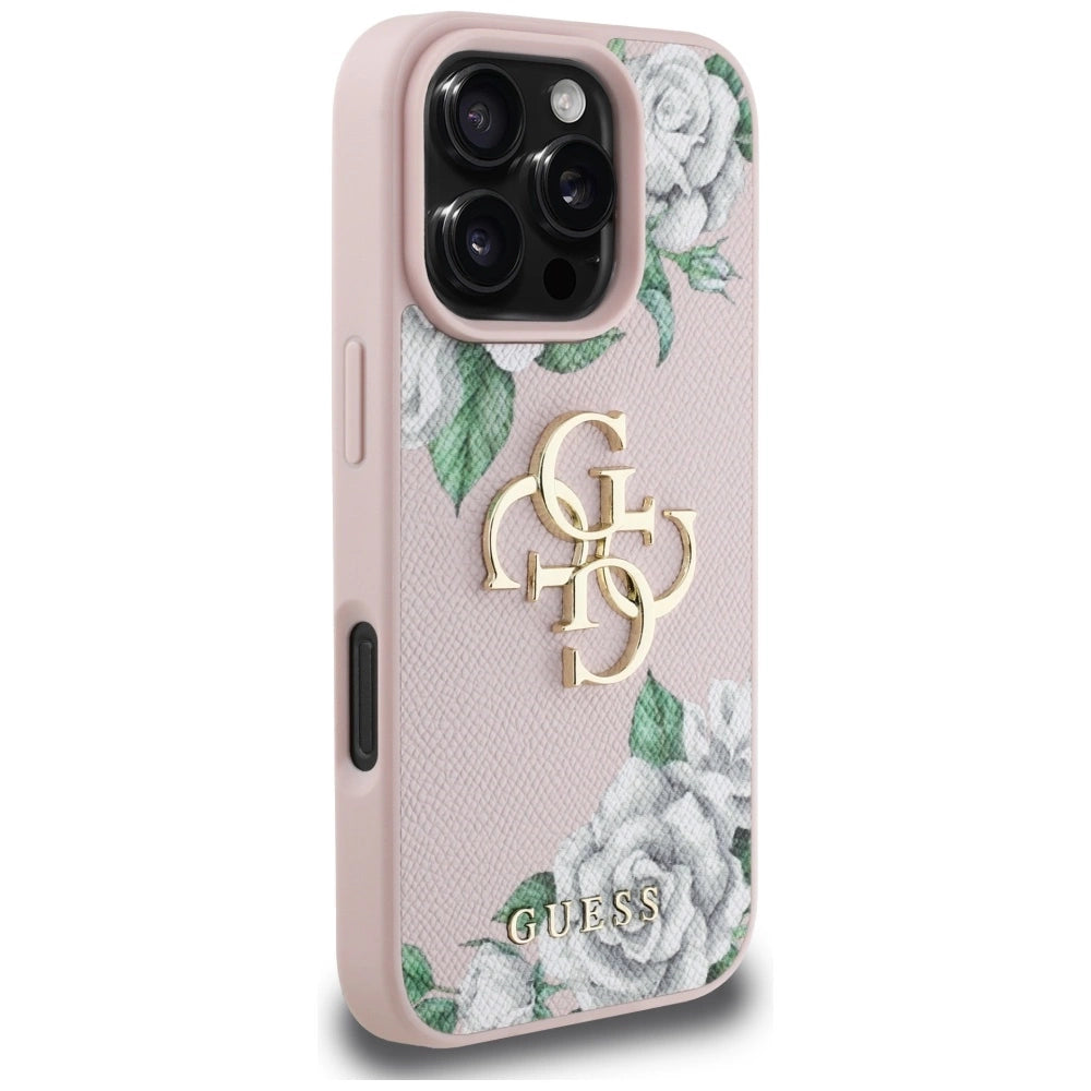 Guess Grained Roses Big 4G logo iPhone 16 Pro case - pink_3