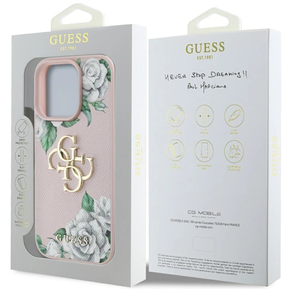 Guess Grained Roses Big 4G logo iPhone 16 Pro case - pink_7