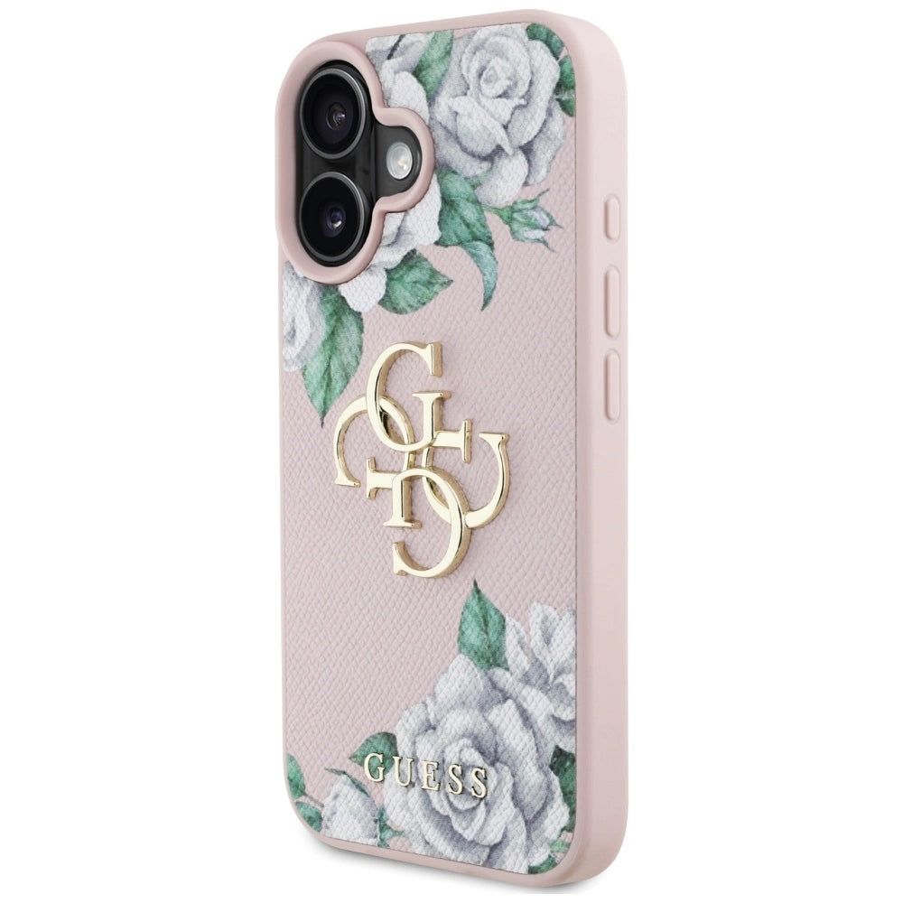 Guess Grained Roses Big 4G logo iPhone 16 case - pink_1