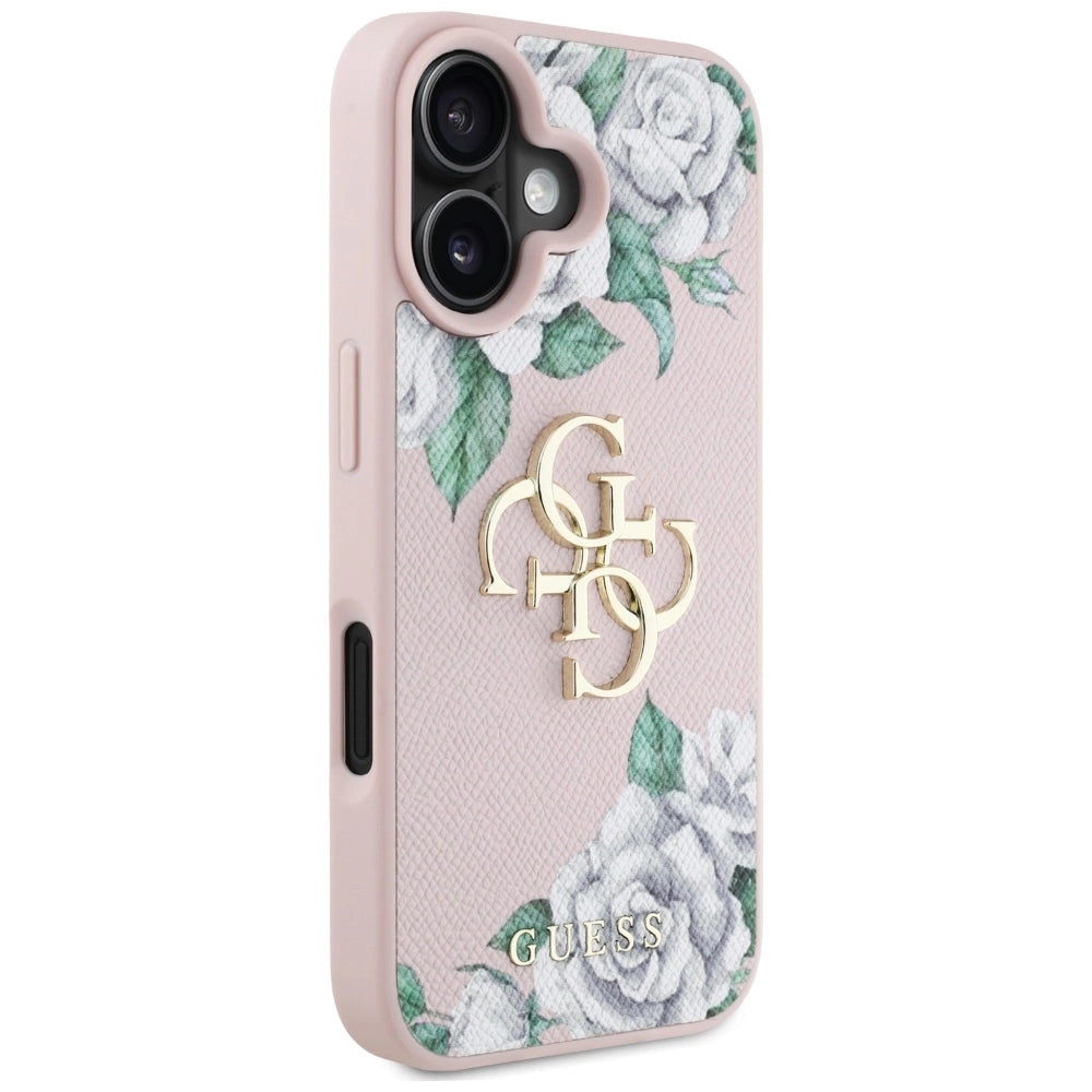 Guess Grained Roses Big 4G logo iPhone 16 case - pink_3