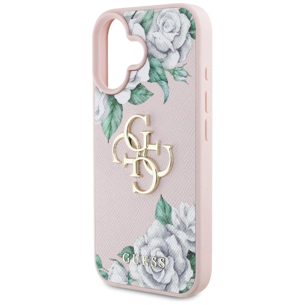 Guess Grained Roses Big 4G logo iPhone 16 case - pink_5