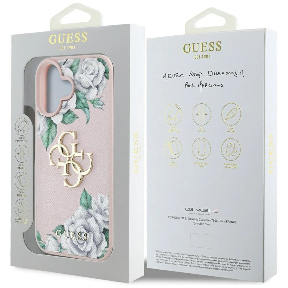Guess Grained Roses Big 4G logo iPhone 16 case - pink_7