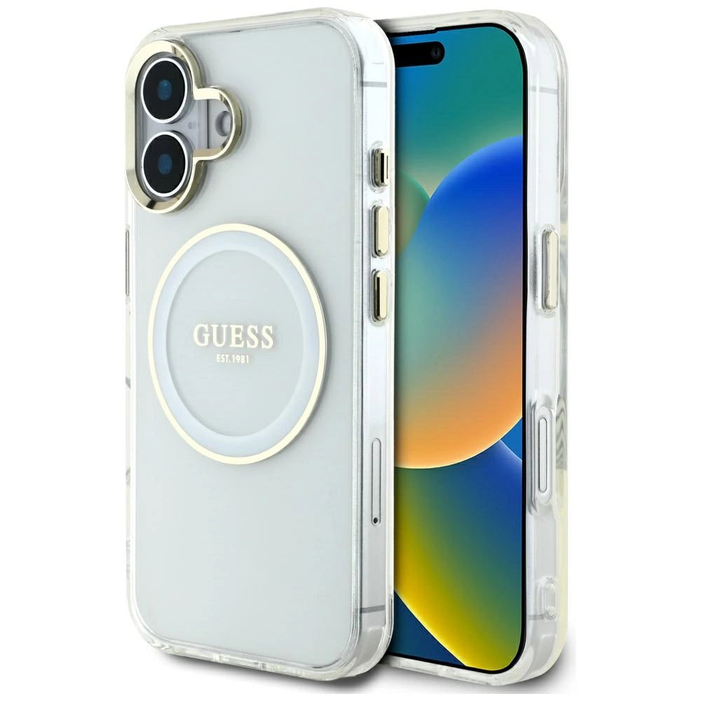 Guess IML Metal Colored Circle Classic Logo MagSafe case for iPhone 16 - white_0