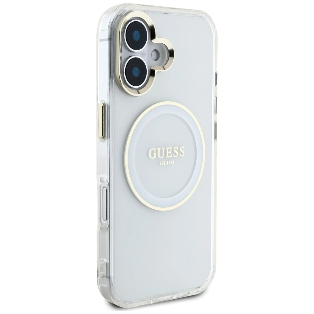 Guess IML Metal Colored Circle Classic Logo MagSafe case for iPhone 16 - white_3