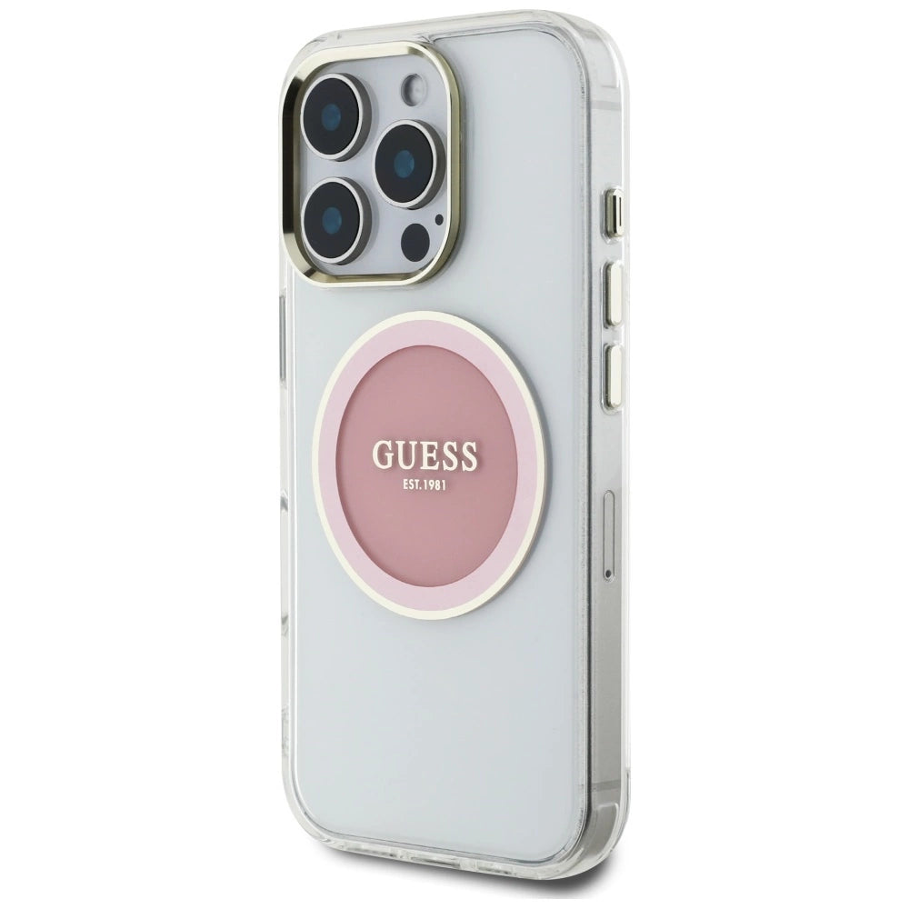 Guess IML Metal Colored Circle Classic Logo MagSafe iPhone 16 Pro Case - Pink_1