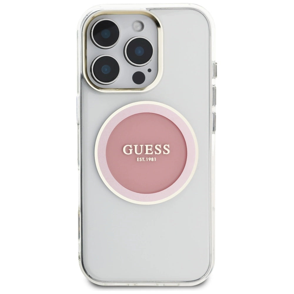Guess IML Metal Colored Circle Classic Logo MagSafe iPhone 16 Pro Case - Pink_2