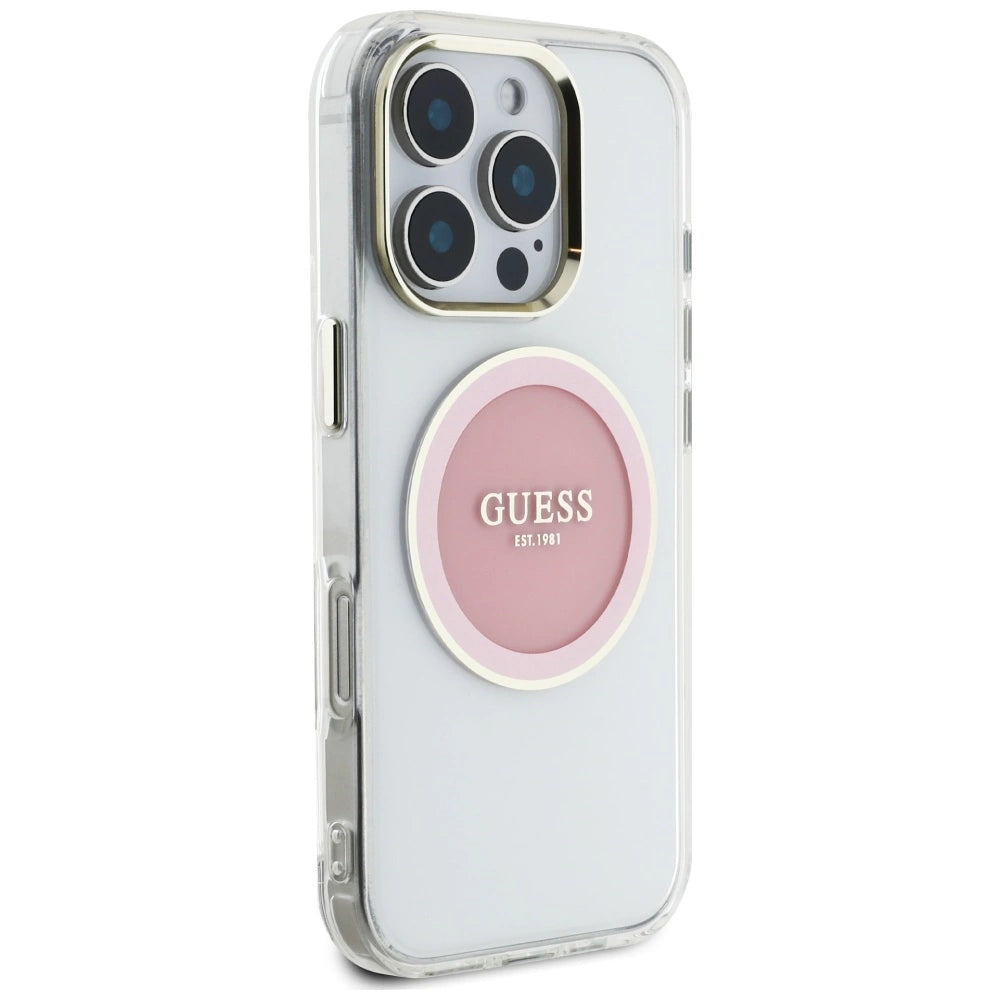 Guess IML Metal Colored Circle Classic Logo MagSafe iPhone 16 Pro Case - Pink_3