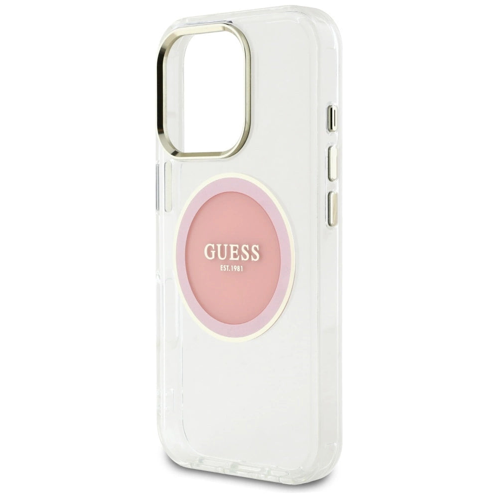Guess IML Metal Colored Circle Classic Logo MagSafe iPhone 16 Pro Case - Pink_5