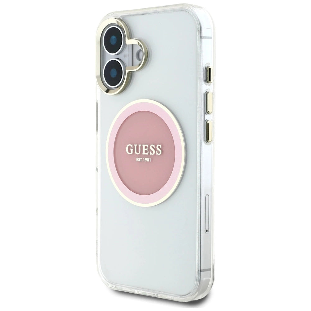 Guess IML Metal Colored Circle Classic Logo MagSafe iPhone 16 Case - Pink_1