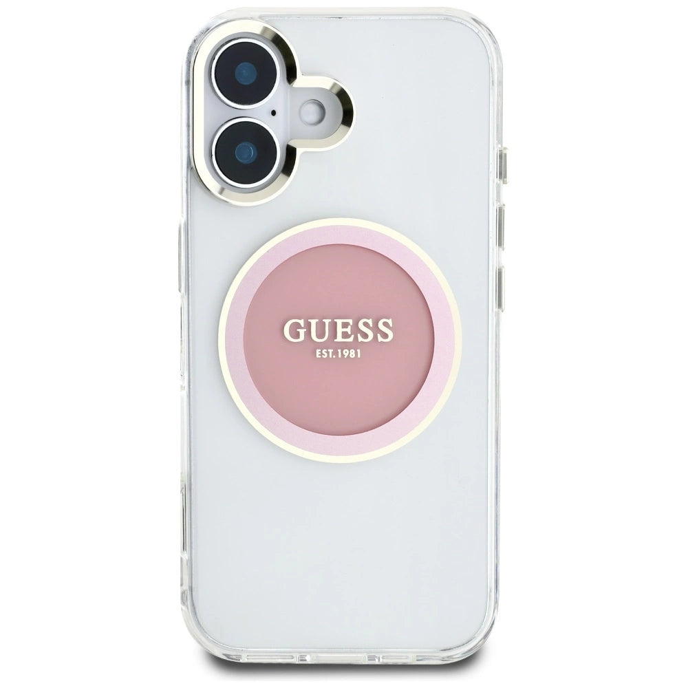 Guess IML Metal Colored Circle Classic Logo MagSafe iPhone 16 Case - Pink_2