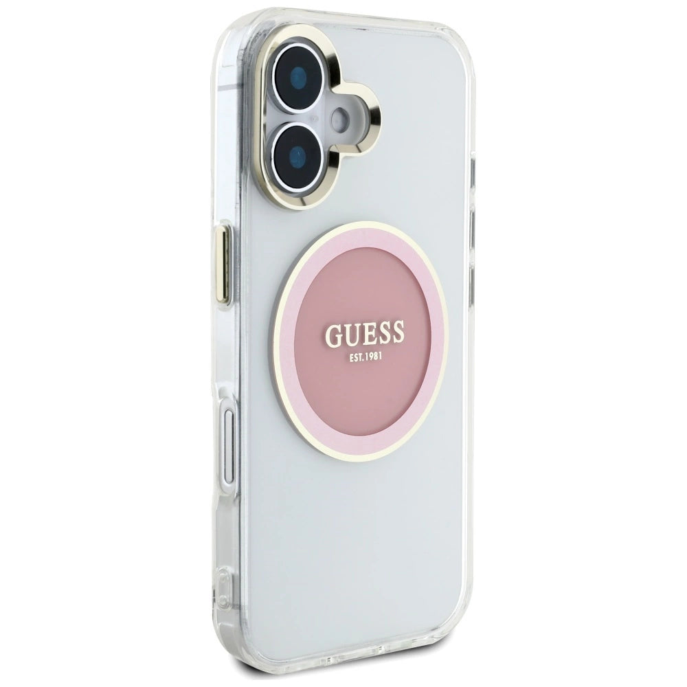 Guess IML Metal Colored Circle Classic Logo MagSafe iPhone 16 Case - Pink_3
