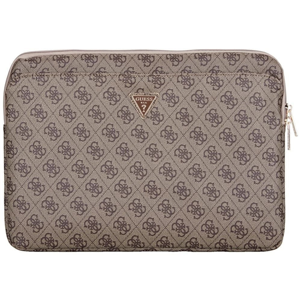 Guess Sleeve 4G Zipper Pocket Triangle Logo 14" Laptop Bag - Brown_0
