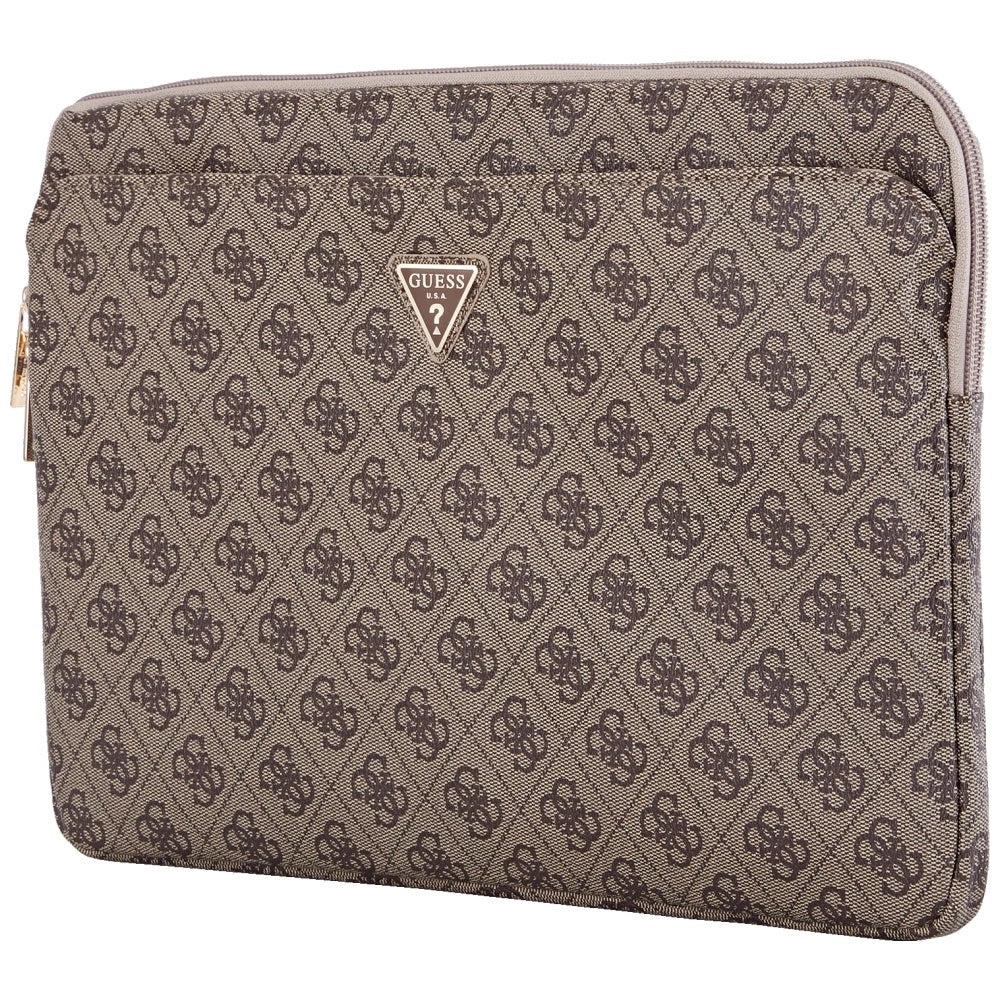 Guess Sleeve 4G Zipper Pocket Triangle Logo 14" Laptop Bag - Brown_2