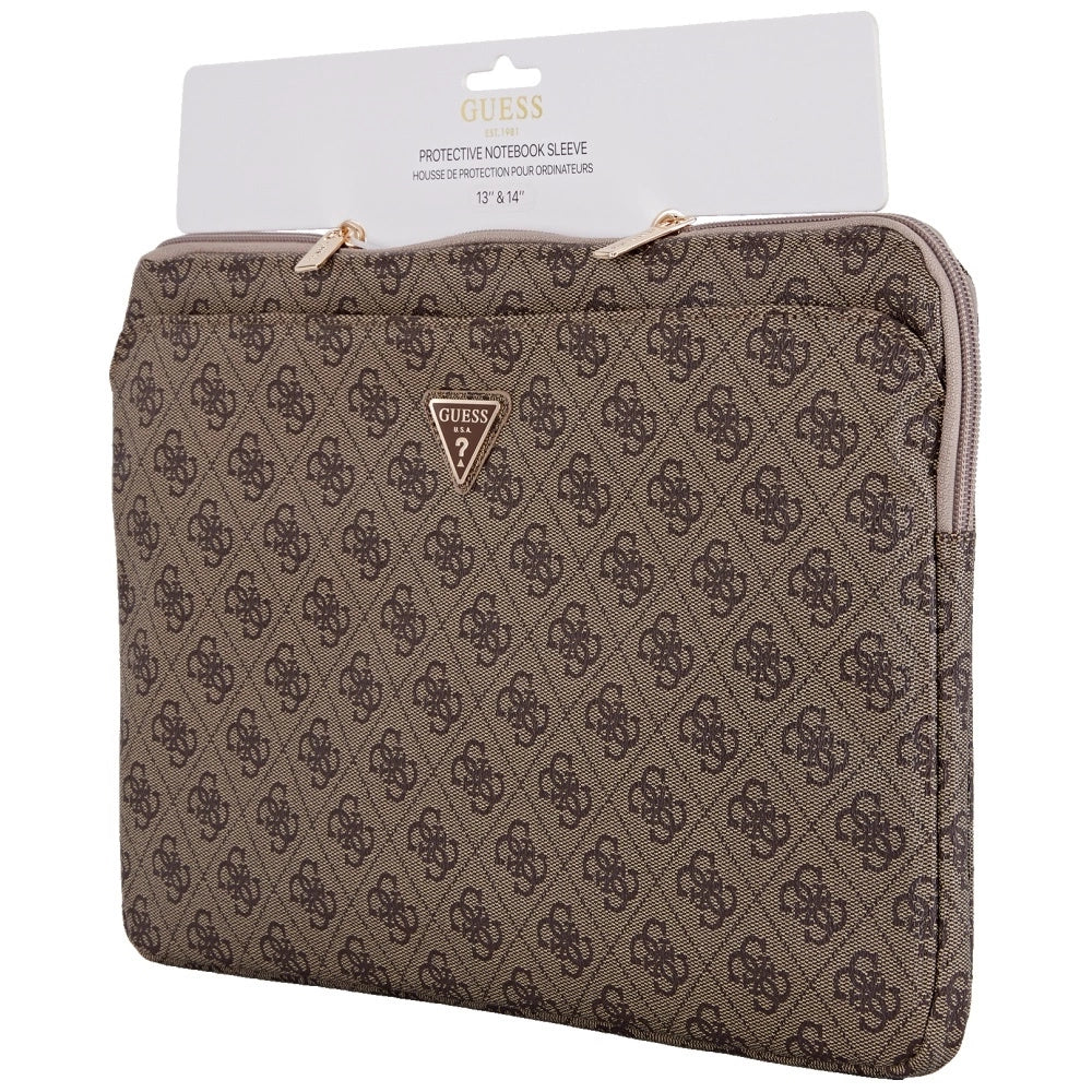 Guess Sleeve 4G Zipper Pocket Triangle Logo 14" Laptop Bag - Brown_3