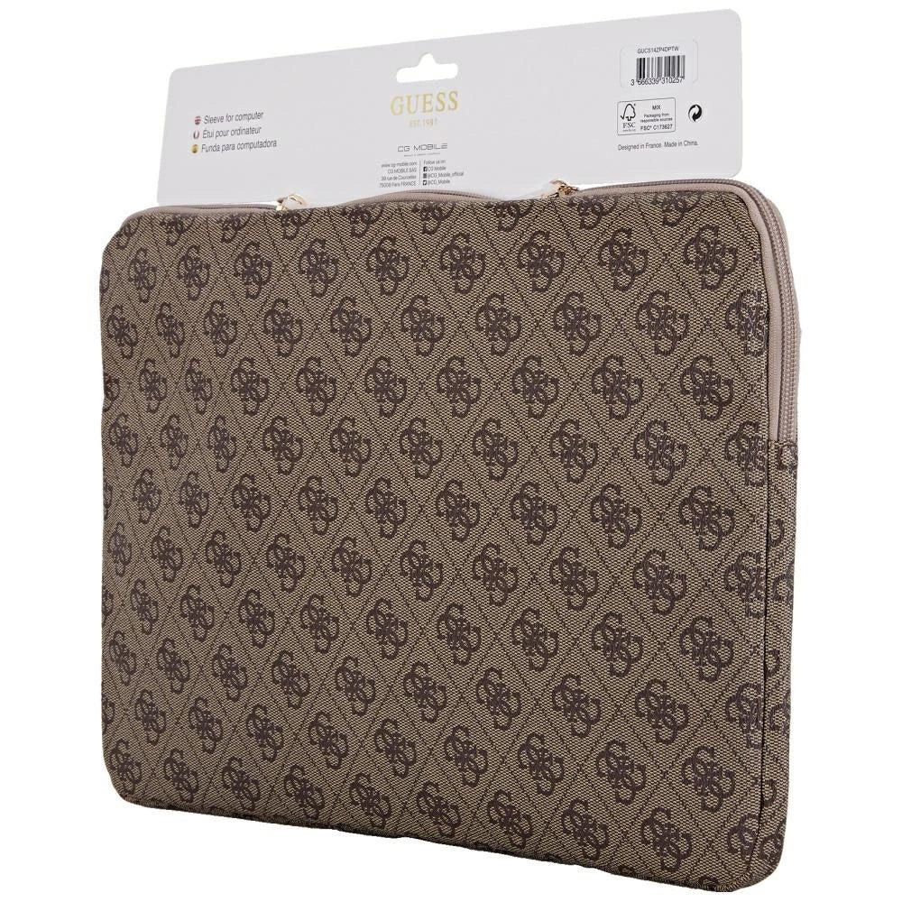 Guess Sleeve 4G Zipper Pocket Triangle Logo 14" Laptop Bag - Brown_4