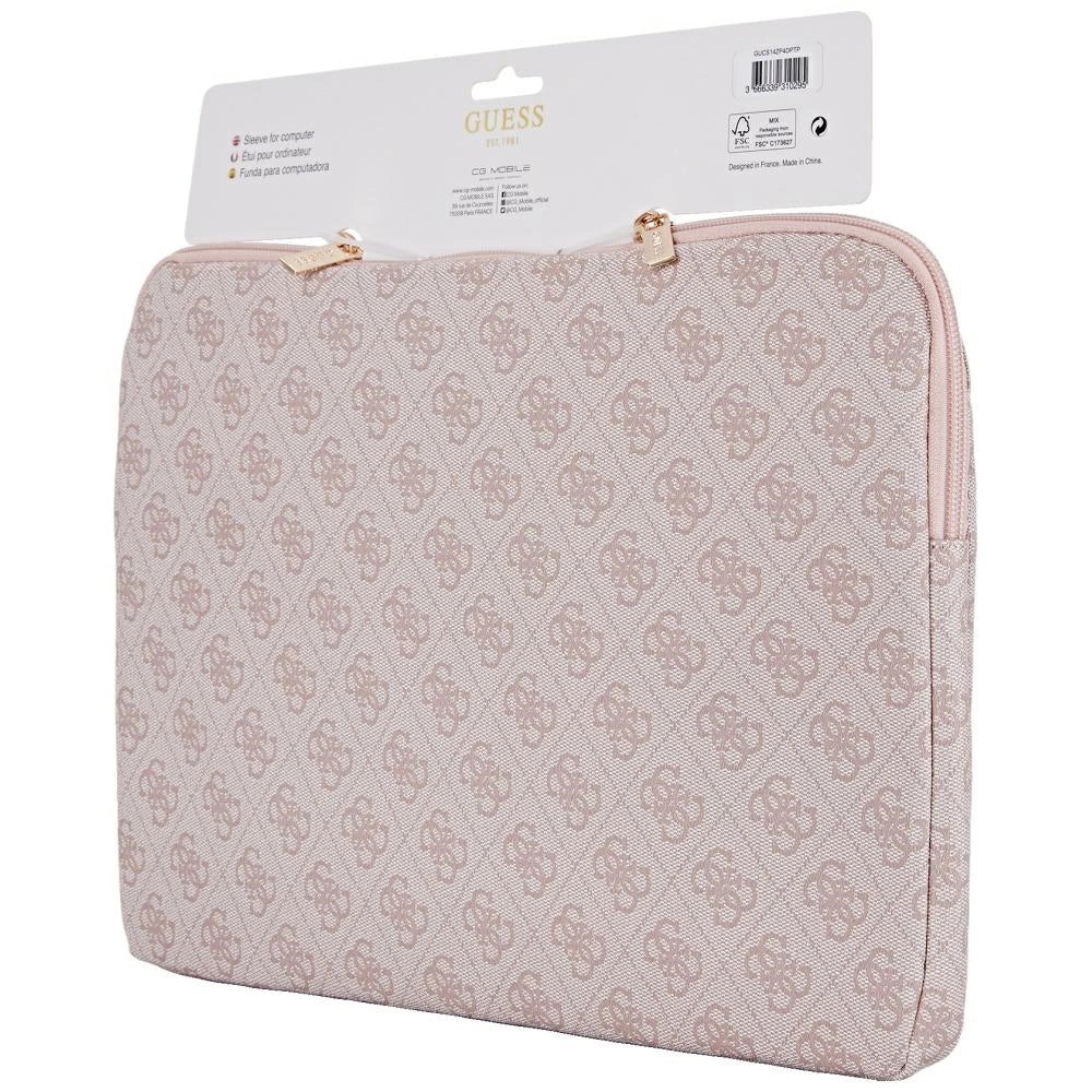 Guess Sleeve 4G Zipper Pocket Triangle Logo 14" Laptop Bag - Pink_4