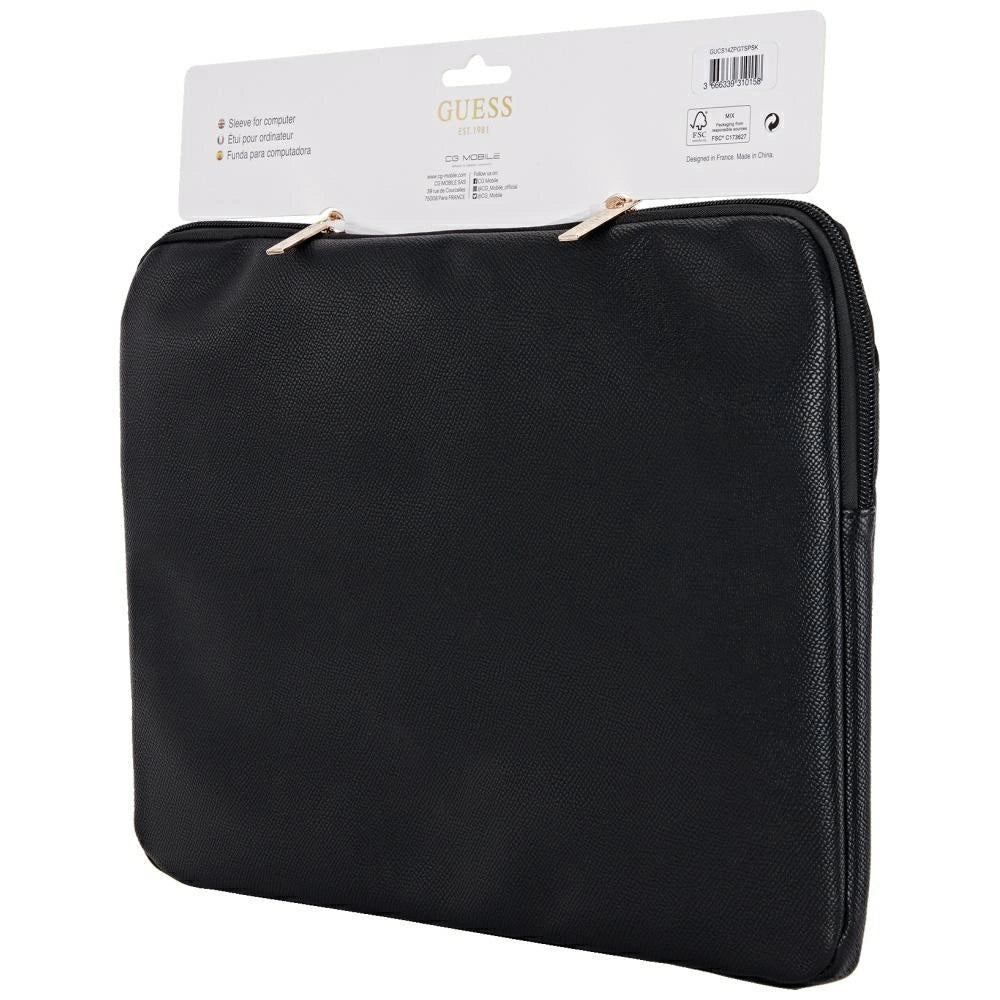 Guess Sleeve Grained Zipper Pocket Triangle Logo 14" Laptop Bag - Black_4