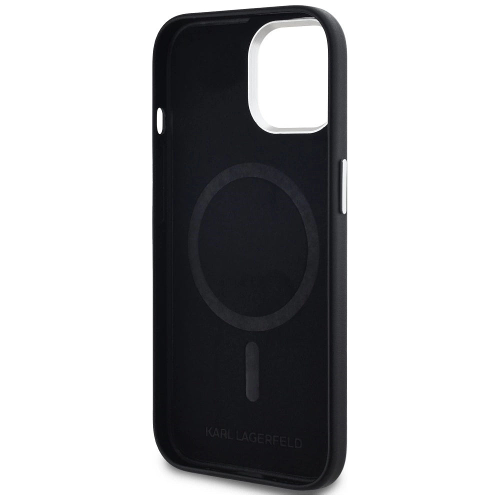 Karl Lagerfeld FW Metal Plate MagSafe iPhone 15 Case - Black_6