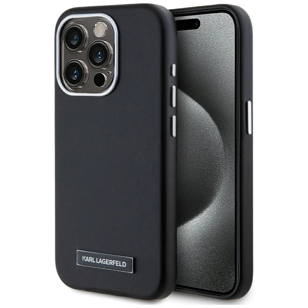 Karl Lagerfeld FW Metal Plate MagSafe iPhone 15 Pro Max Case - Black_0