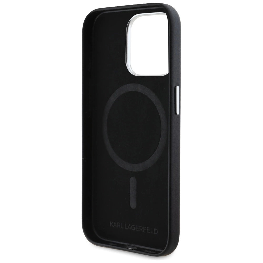 Karl Lagerfeld FW Metal Plate MagSafe iPhone 15 Pro Max Case - Black_6