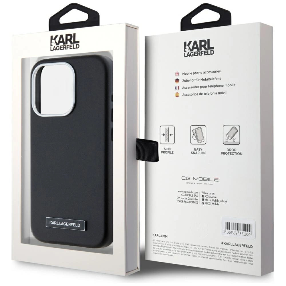 Karl Lagerfeld FW Metal Plate MagSafe iPhone 15 Pro Max Case - Black_7