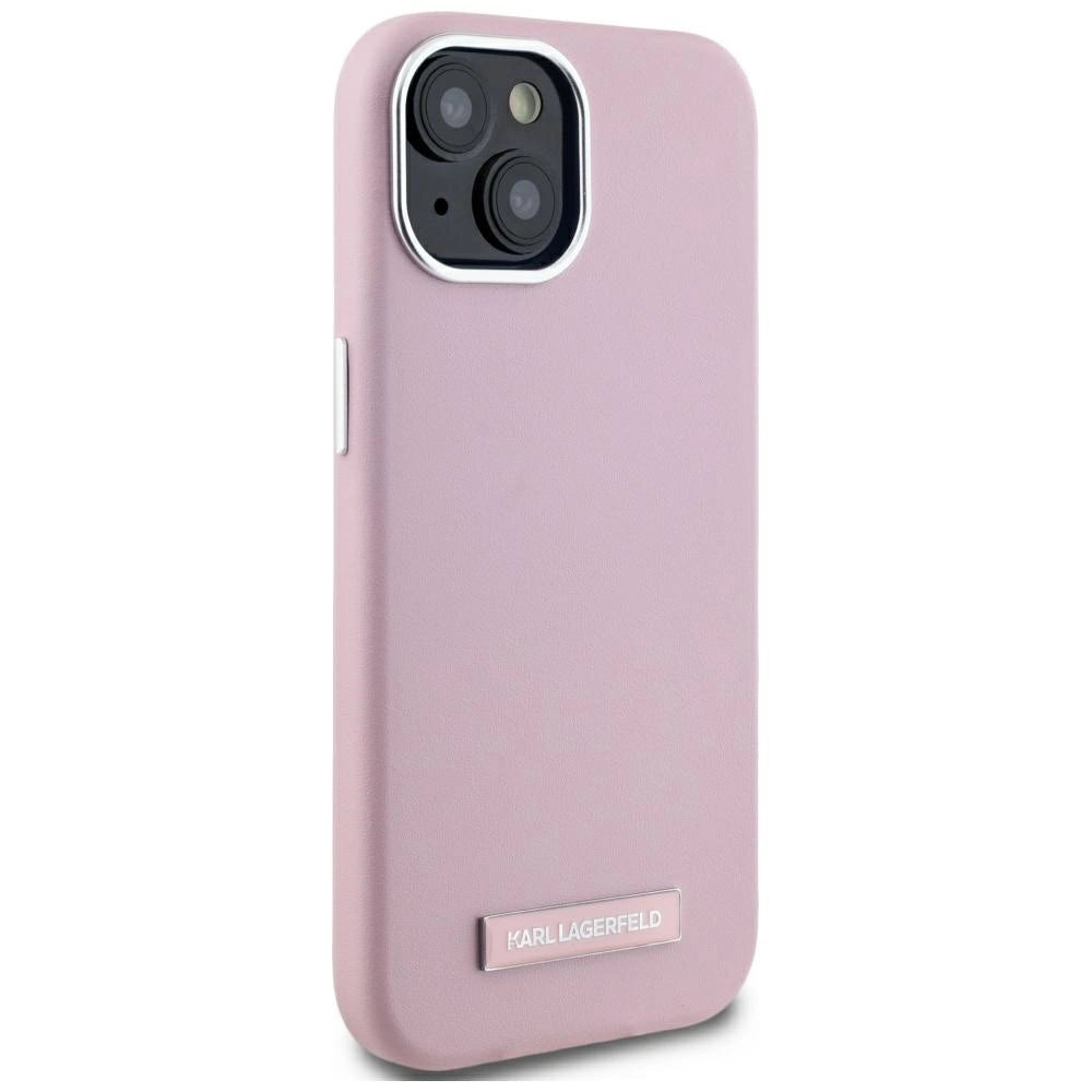 Karl Lagerfeld FW Metal Plate MagSafe iPhone 15 Case - Pink_3