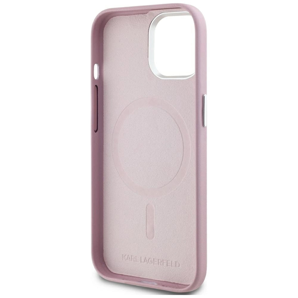 Karl Lagerfeld FW Metal Plate MagSafe iPhone 15 Case - Pink_6