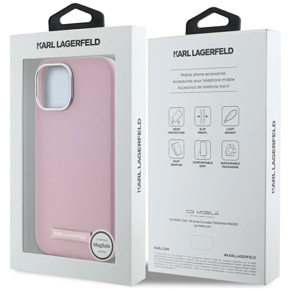 Karl Lagerfeld FW Metal Plate MagSafe iPhone 15 Case - Pink_7