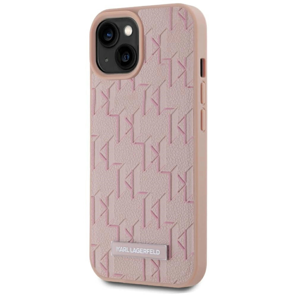 Karl Lagerfeld Leather Monogram Metal Logo MagSafe iPhone 15 Case - Pink_1