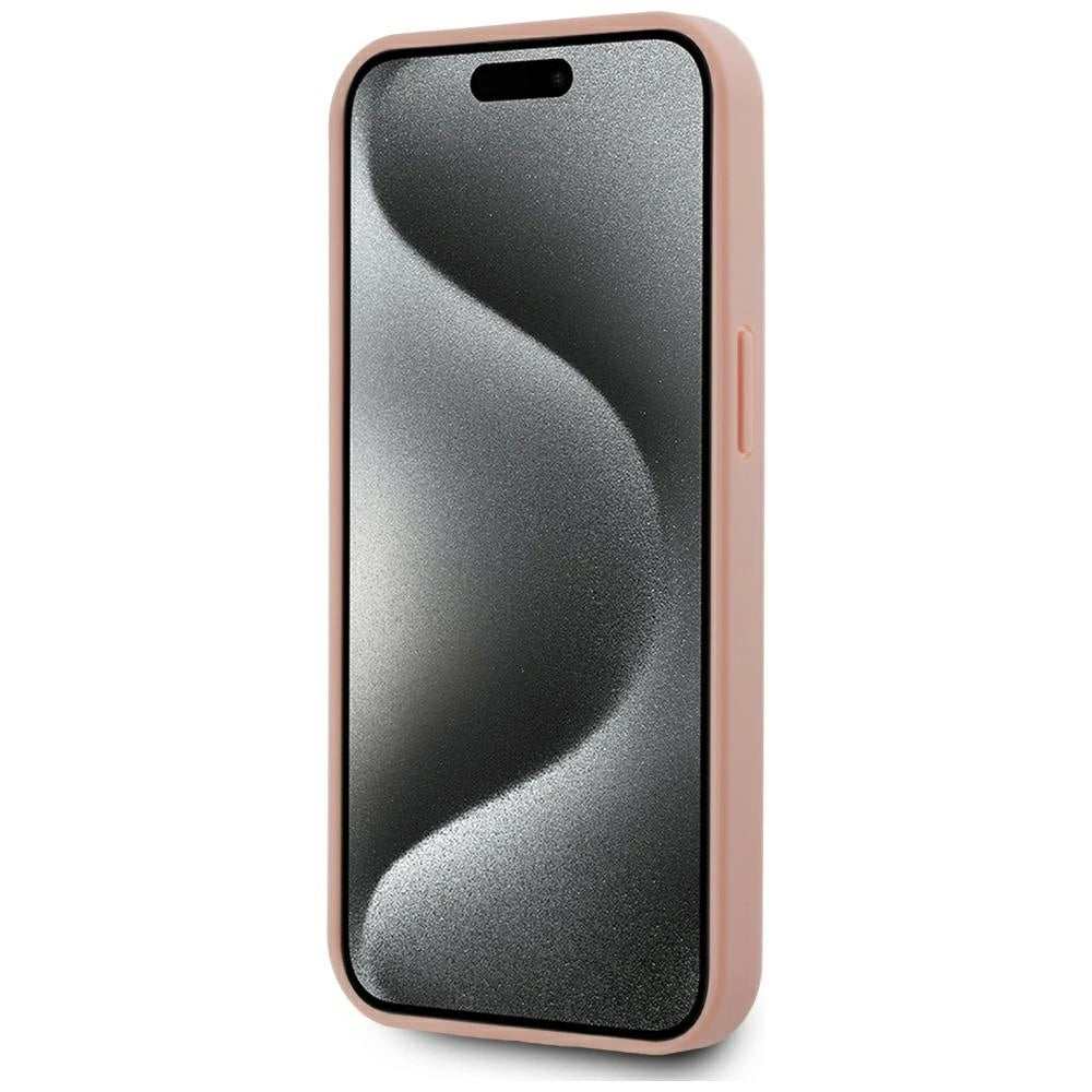 Karl Lagerfeld Leather Monogram Metal Logo MagSafe iPhone 15 Case - Pink_4