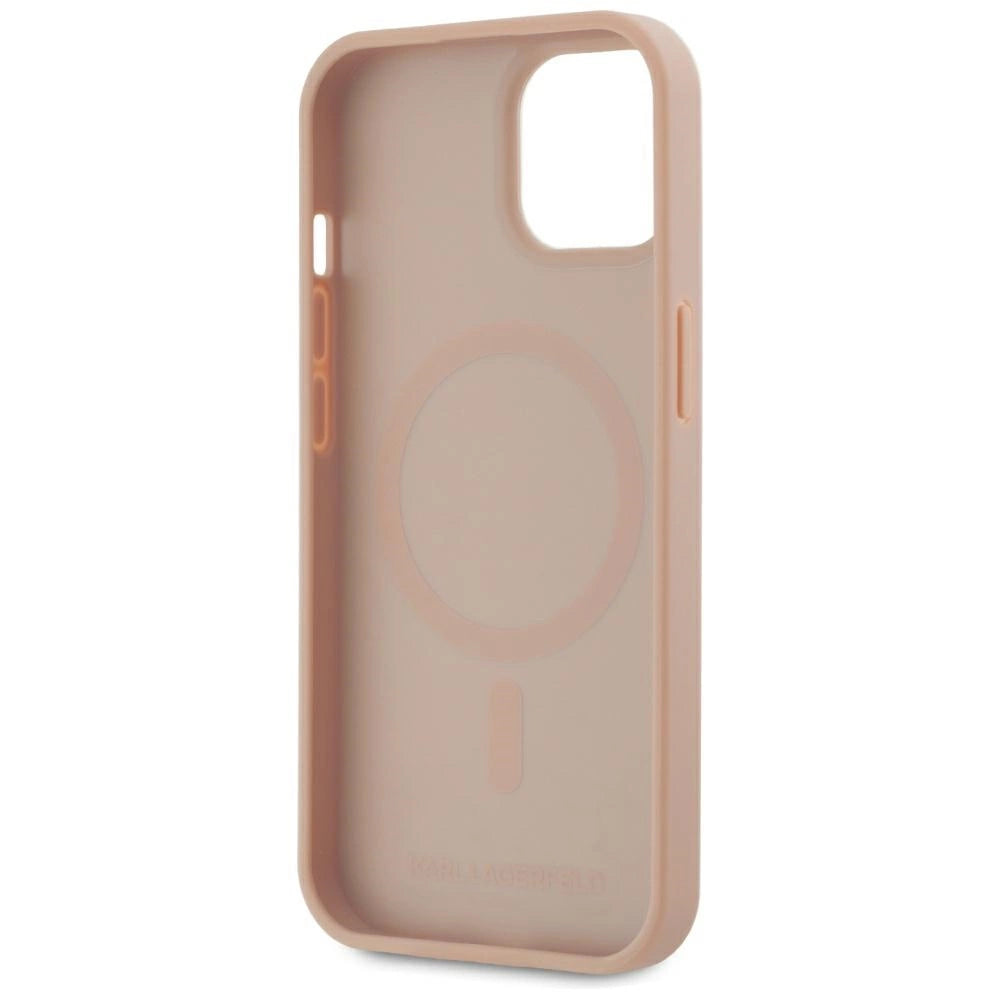Karl Lagerfeld Leather Monogram Metal Logo MagSafe iPhone 15 Case - Pink_6